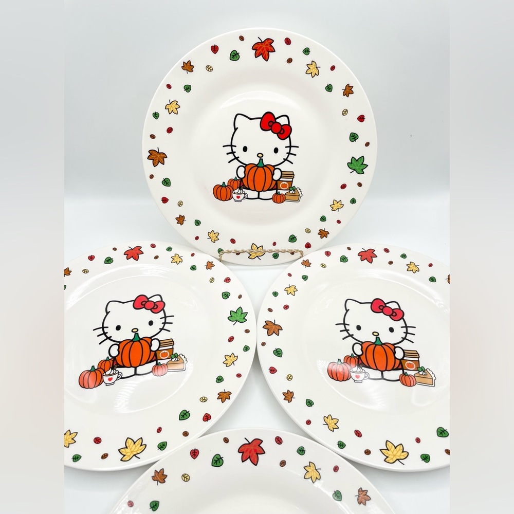 Halloween Sanrio Hello Kitty Fall Theme 11-Inch Large Ceramic Dinner Plates, 4